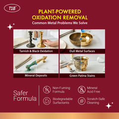T1B Instant Copper, Brass & Bronze Cleaner Spray | Plant Based Non Toxic Metal Polish | Tarnish & Oxidation Removal for Utensils, Idols, Diyas, Cookware & Drinkware | Zero Abrasives & Scratches(150ml)