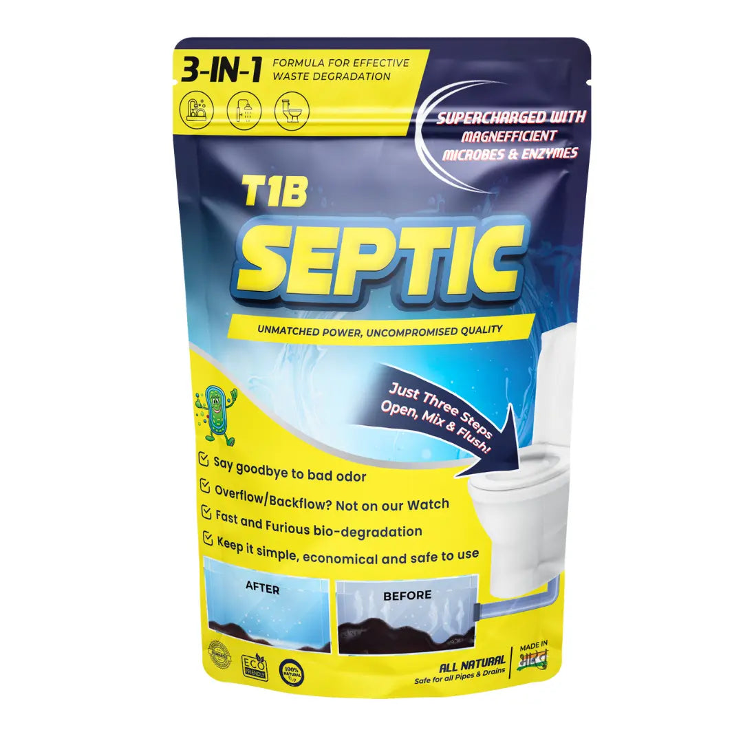 T1B Septic Tank Cleaner | 3-In-1 Formula Degrades Kitchen, Bathroom & Toilet Waste | Pack of 2 (500 gram)
