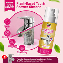 T1B Powerful Tap & Shower Cleaner Spray | Limescale & Hard Water Stain Remover | Plant-Based Bathroom Cleaner for Taps, Basins, Tiles, Mirrors - Chrome Safe | Home & Commercial Use - 150ml