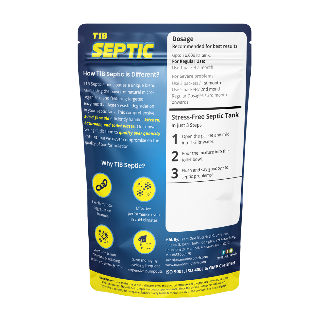 T1B Septic Tank Cleaner | 3-In-1 Formula Degrades Kitchen, Bathroom & Toilet Waste | Pack of 1 (250 gram)