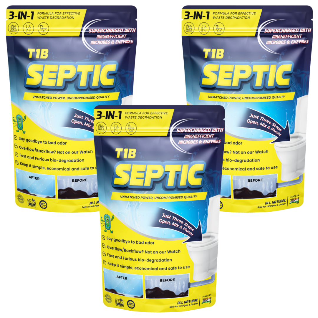 T1B Septic Tank Cleaner | 3-In-1 Formula Degrades Kitchen, Bathroom & Toilet Waste | 12 Months Super Saver Pack ( 3 kgs )