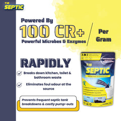 T1B Septic Tank Cleaner | 100X Powerful Microbes Rapidly Degrades Kitchen, Bathroom & Toilet Waste | Eliminates Odour at Source | 6 Months Super Saver Pack ( 1.5 kgs )