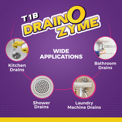 T1B Drain O Zyme Drain Cleaner Powder - Enzyme Based - Removes Odour, Clogs & Blockages from Kitchen, Bathroom & Commercial Drains, Safe For All Pipes - 250 gm