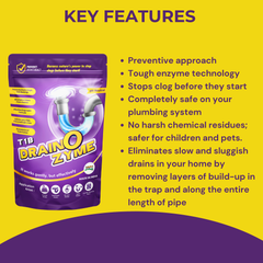 T1B Drain O Zyme - Enzyme Based Drain Cleaner, Eliminates Drainage Smell, Drainage Block Remover Prevents Clogs and FOG Buildup, Safe For All Pipes & Eco-Friendly, 2 Months Supply (Pack of 1-250 gm)