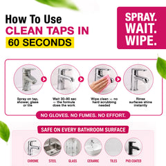 T1B Powerful Tap & Shower Cleaner Spray | Limescale & Hard Water Stain Remover | Plant-Based Bathroom Cleaner for Taps, Basins, Tiles, Mirrors - Chrome Safe | Home & Commercial Use - 150ml