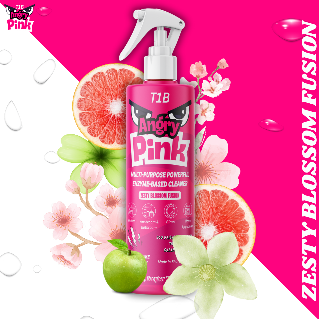T1B Angry Pink | Enzyme Based Powerful Multifunctional Cleaner - 400ml | Suitable for Stoves, Chimneys, Washroom & Bathroom, Home Appliances & Glass | Kitchen Cleaning Spray Removes Grease & Grime