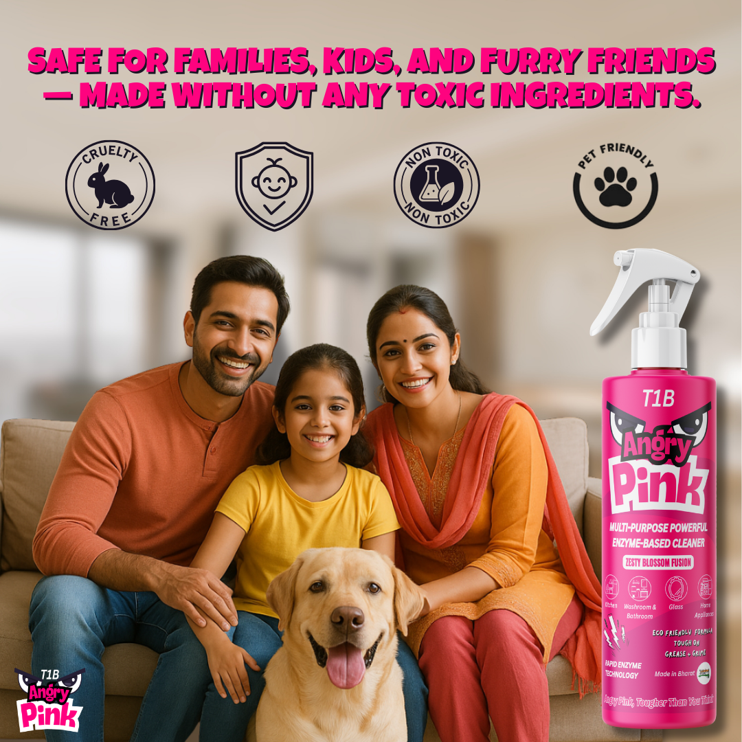 T1B Angry Pink | Enzyme Based Powerful Multifunctional Cleaner - 400ml | Suitable for Stoves, Chimneys, Washroom & Bathroom, Home Appliances & Glass | Kitchen Cleaning Spray Removes Grease & Grime