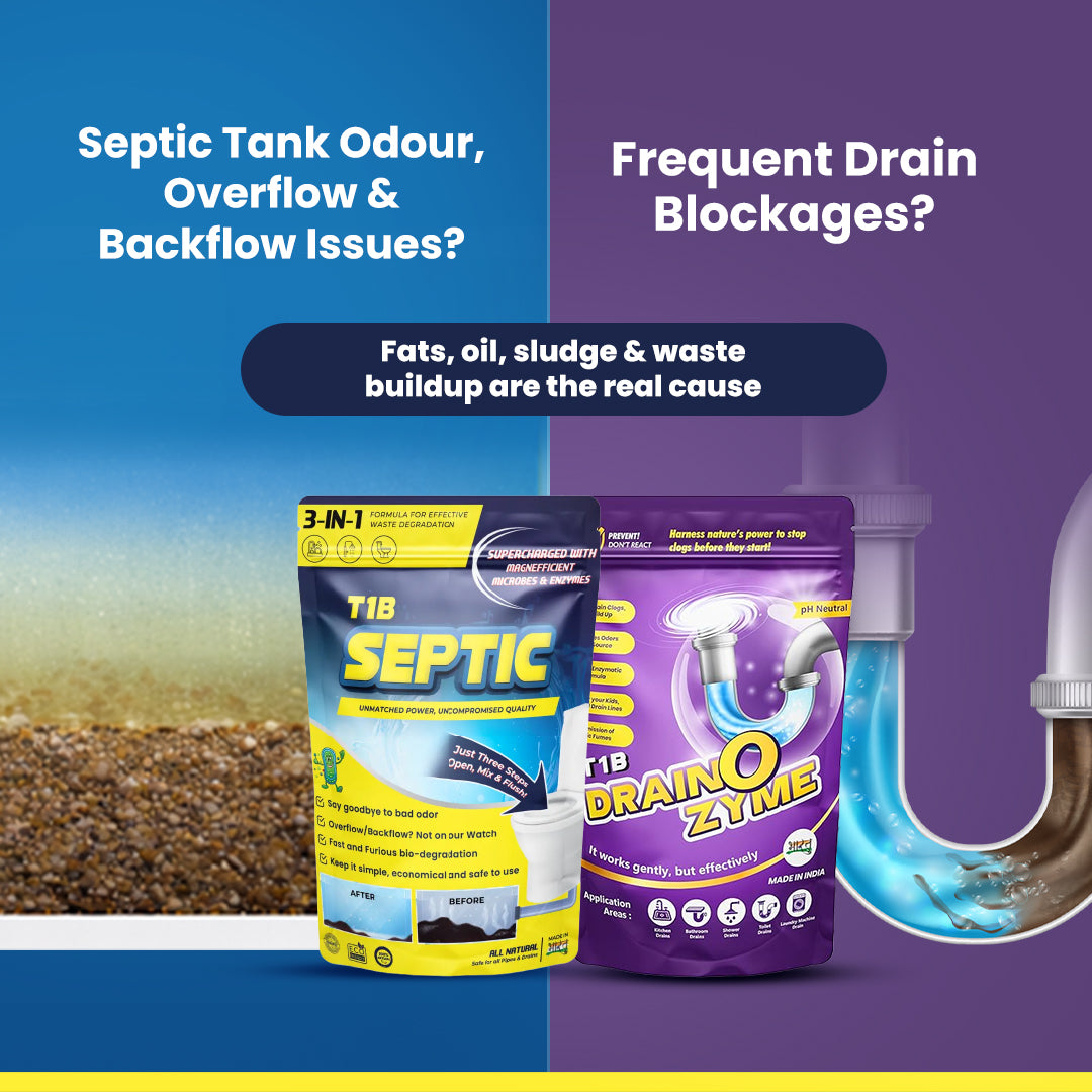 T1B Septic Cleaner & Drain O Zyme Combo Pack | Eliminates Odor, Prevents Clogs Powder Drain Opener  (500 g, Pack of 2)