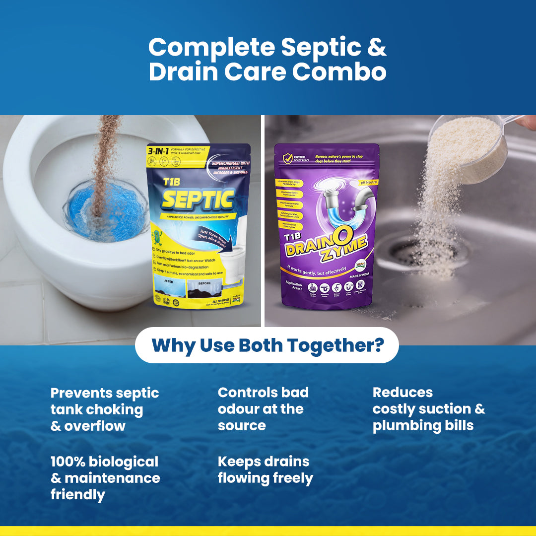 T1B Septic Cleaner & Drain O Zyme Combo Pack | Eliminates Odor, Prevents Clogs Powder Drain Opener  (500 g, Pack of 2)