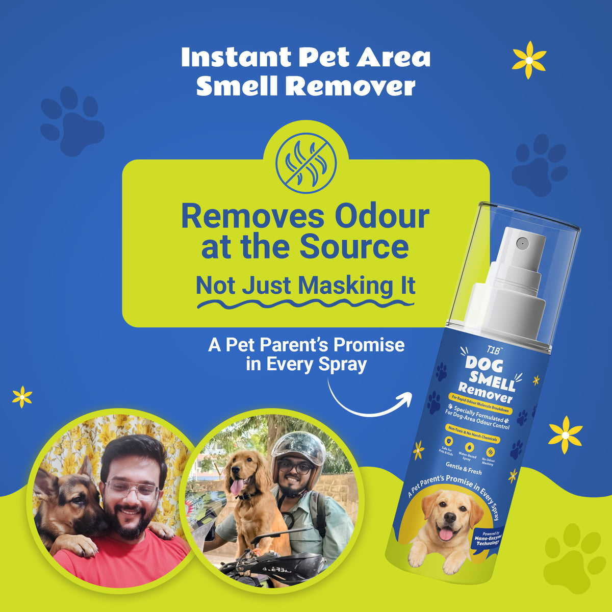 T1B Instant Pet Odour Remover Spray(150ml) | Dog Urine Smell Remover | Bio Enzyme Pet Area Freshener | Safe for Pets & Kids, Eco Friendly Pack of 2