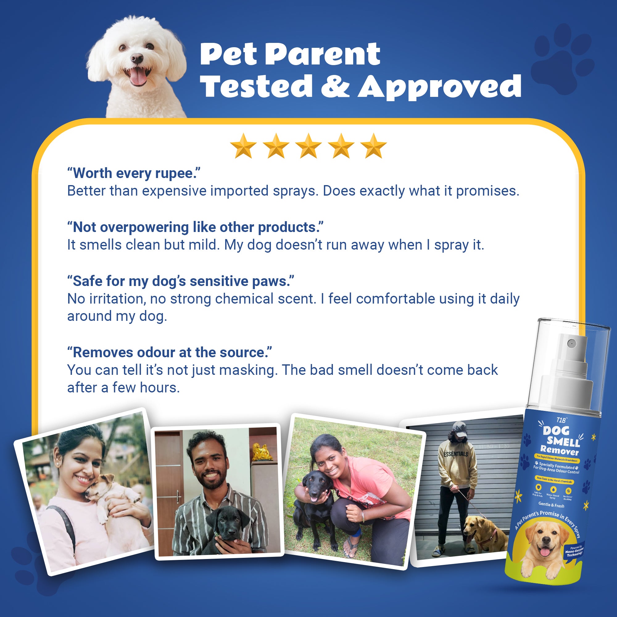T1B Instant Pet Odour Remover Spray(150ml) | Dog Urine Smell Remover | Bio Enzyme Pet Area Freshener | Safe for Pets & Kids, Eco Friendly