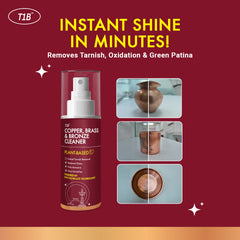 T1B Instant Copper, Brass & Bronze Cleaner Spray | Plant Based Non Toxic Metal Polish | Tarnish & Oxidation Removal for Utensils, Idols, Diyas, Cookware & Drinkware | Zero Abrasives & Scratches(150ml)