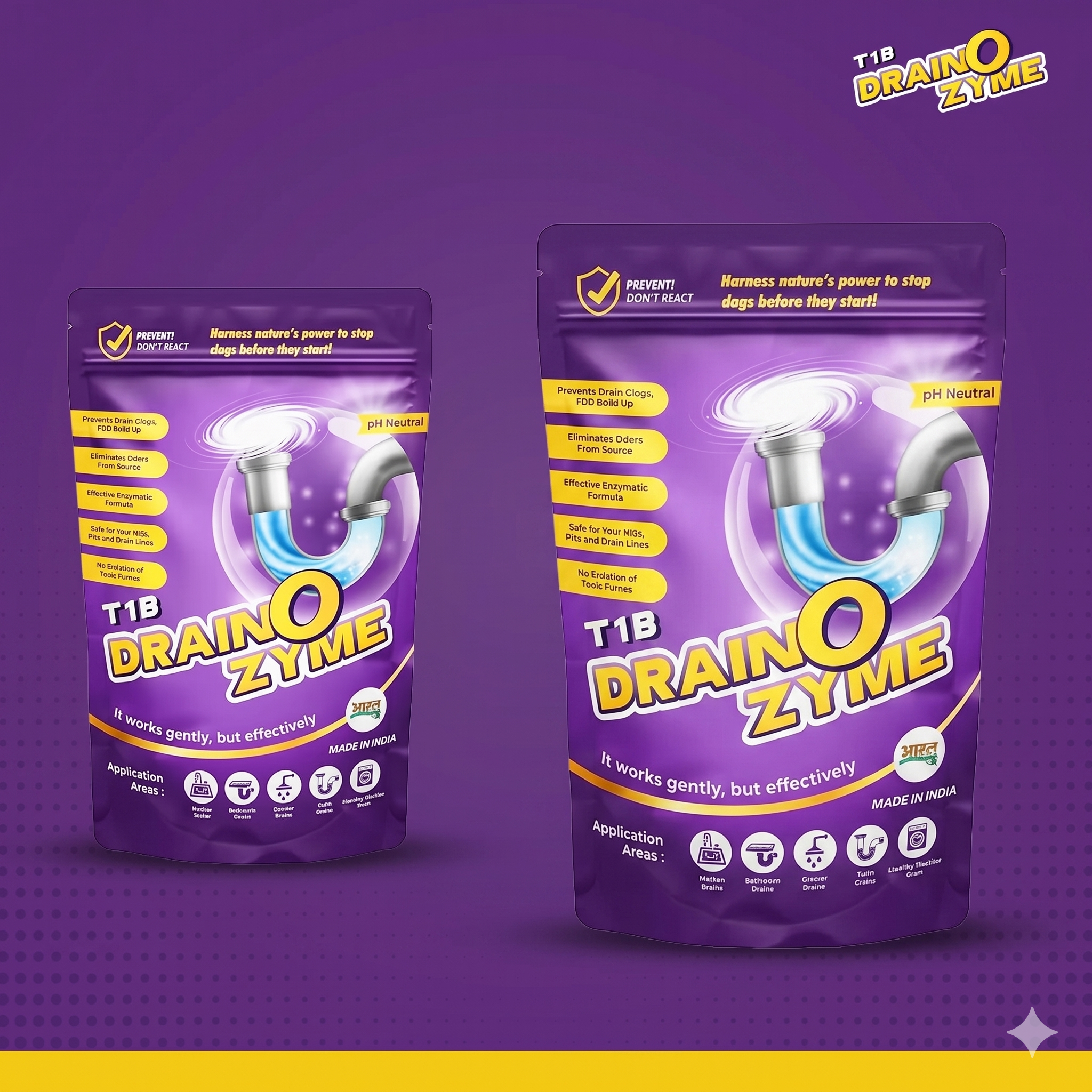 T1B Septic Cleaner & Drain O Zyme Combo Pack | Eliminates Odor, Prevents Clogs Powder Drain Opener  (500 g, Pack of 2)
