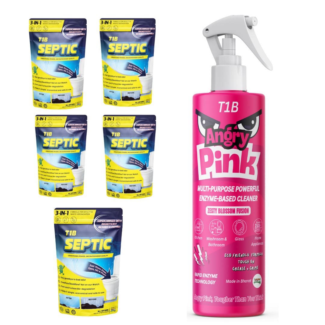 T1B Septic Tank Cleaner |100X Powerful Microbes Rapidly Degrades Kitchen, Bathroom & Toilet Waste | Eliminates Odour at Source(250g/Packet)